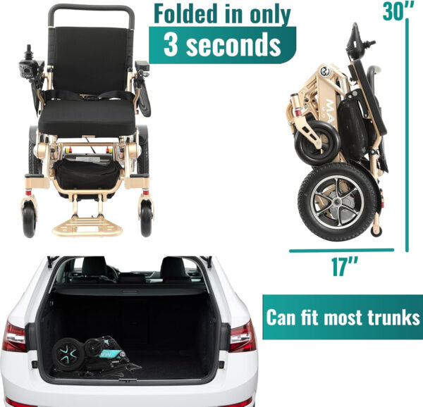 MALISA Electric Wheelchair, Foldable Lightweight All Terrain Power Wheelchairs for Adults, Auto Reclining Backrest, Motorized Wheel Chair, Lightweight All Terrain Wheelchairs (Bronze Frame)