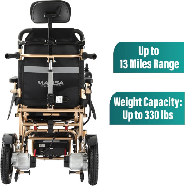 MALISA Electric Wheelchair, Foldable Lightweight All Terrain Power Wheelchairs for Adults, Auto Reclining Backrest, Motorized Wheel Chair, Lightweight All Terrain Wheelchairs (Bronze Frame)