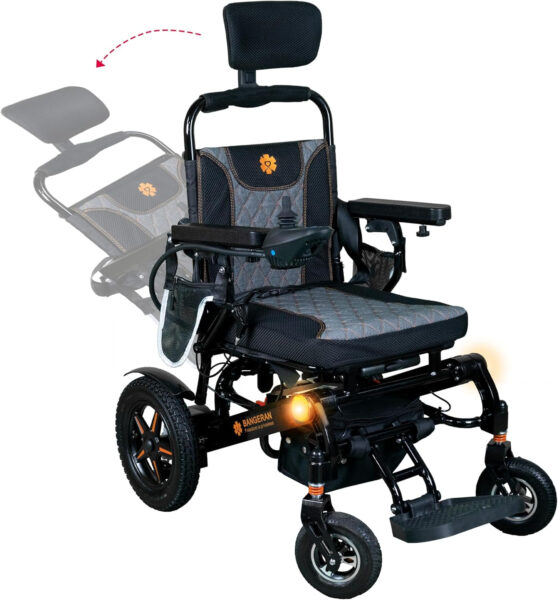 Thunderbolt Manual Reclining Electric Wheelchair for Adults & Seniors, Lightweight & Foldable, Adjustable Backrest & Wide Seat | Portable Transport Chair | Mobility Scooter (Black, Manual Recline)