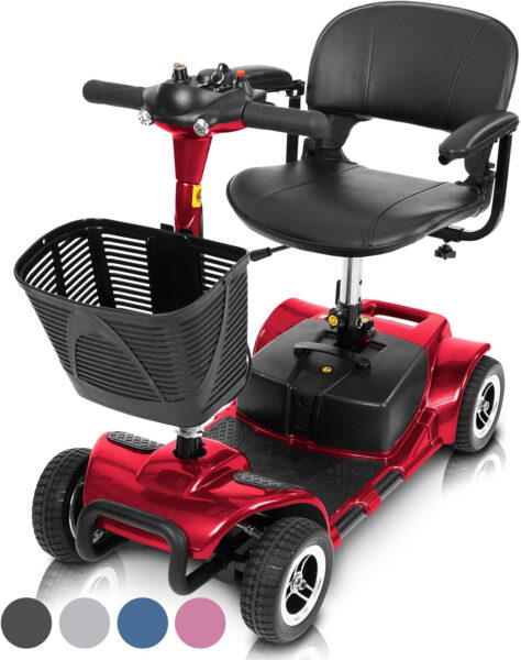 Vive 4 Wheel Mobility Scooter – Electric Powered Wheelchair Device – Compact Heavy Duty Mobile for Travel, Adults, Elderly – Long Range Power Extended Battery with Charger & Basket (FSA/HSA Eligible)