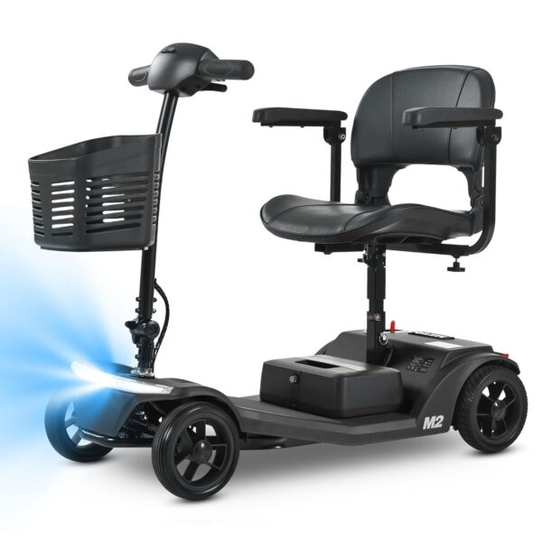 Metro Mobility 4 Wheel Powered Mobility Scooters, 330 lbs Capacity Mobility Scooters for Adults, Folding Mobility Scooter Lightweight, Electric Scooters for Seniors 10 Miles Range LED Light Black
