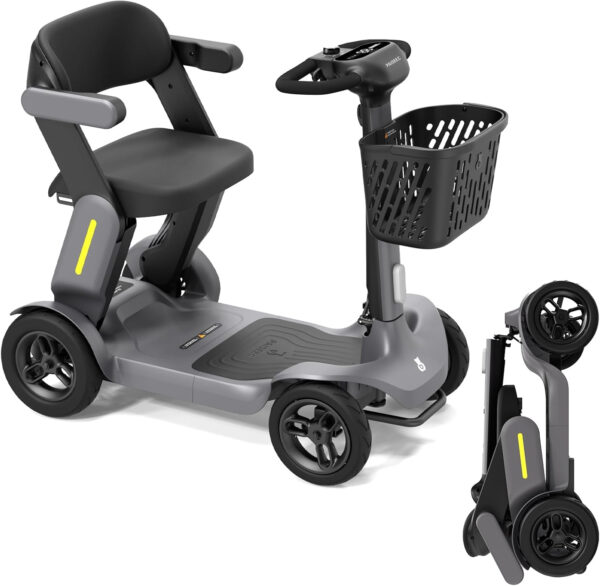 S3 Foldable Mobility Scooter for Adults, Seniors – 25 Miles Range, 6 mph, Lightweight Mobility Scooter for Travel, Improved Safety, Large Wheels for Outdoor, LED Headlight, Basket