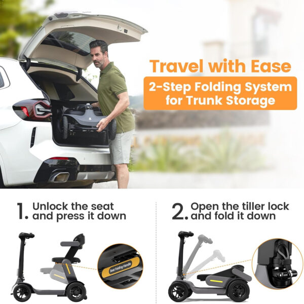 S3 Foldable Mobility Scooter for Adults, Seniors – 25 Miles Range, 6 mph, Lightweight Mobility Scooter for Travel, Improved Safety, Large Wheels for Outdoor, LED Headlight, Basket