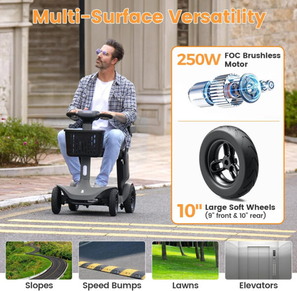 S3 Foldable Mobility Scooter for Adults, Seniors – 25 Miles Range, 6 mph, Lightweight Mobility Scooter for Travel, Improved Safety, Large Wheels for Outdoor, LED Headlight, Basket