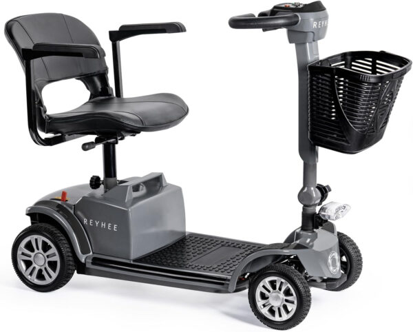 Reyhee Cruiser Powered Folding Mobility Scooters with Lengthened Legroom, 3.75MPH Max Speed & 15 Miles Range, 180W Electric Scooter for Adults Seniors with Height-Adjustable Seat (Black)