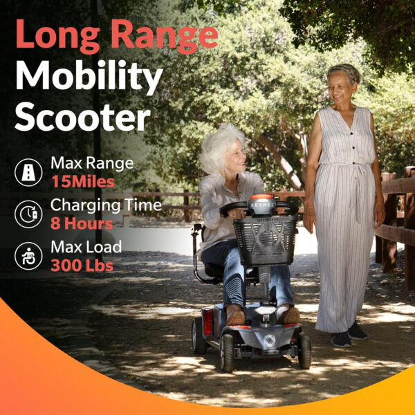 Reyhee Cruiser Powered Folding Mobility Scooters with Lengthened Legroom, 3.75MPH Max Speed & 15 Miles Range, 180W Electric Scooter for Adults Seniors with Height-Adjustable Seat (Black)