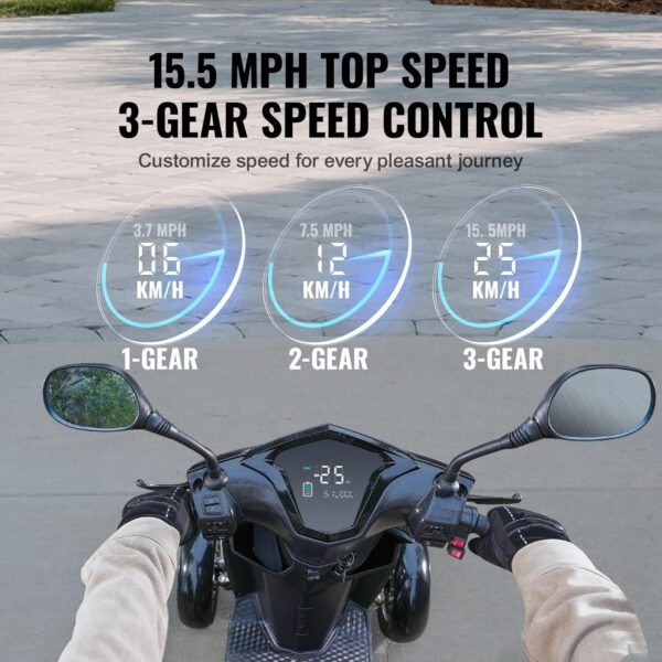 VEVOR Heavy Duty 4-Wheel Mobility Scooters for Seniors & Adults 450lbs Capacity – 40 Miles 3-Speed Long Range, 500W All Terrain Electric Recreational Scooter Wheelchair with 20° Max Climbing Capacity