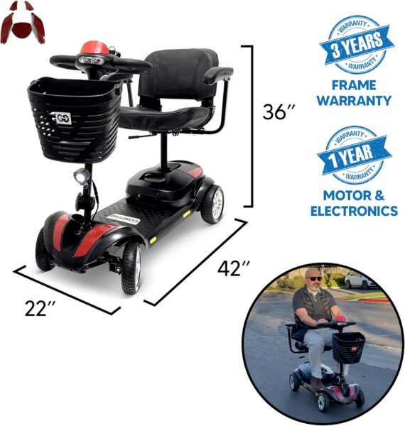 Electric Mobility Scooter Z-4 for Adults,Battery Powered Scooters for Seniors,350 lbs Weight Capacity, Red, Up to 13 Miles Battery Range