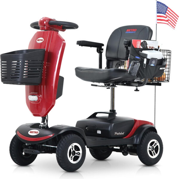 Metro Mobility Scooters, Electric Mobility Scooter for Adults and Seniors, 300 lbs Max Weight, Long Range Power Extended Battery with Charger and Basket-M1 Plus Red