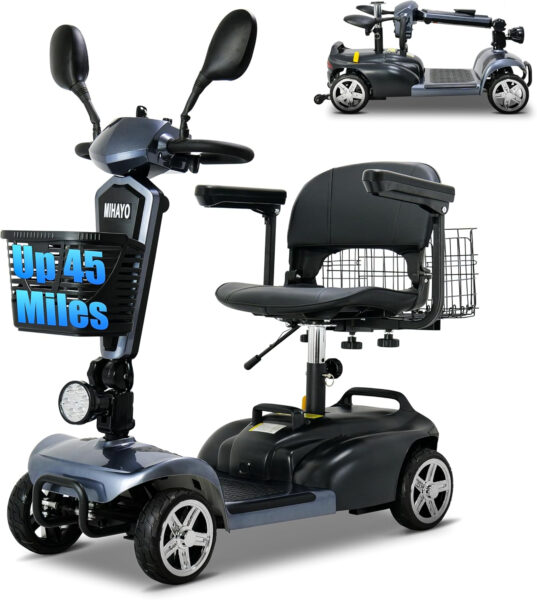 MIHAYO 4 Wheel Mobility Scooter for Seniors&Adults- 45/25 Miles Range, Foldable Powered Electric Wheelchair Device w/1080Wh Battery, Dual Basket, 300 lb Capacity, Compact(FSA/HSA Eligible)