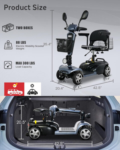 MIHAYO 4 Wheel Mobility Scooter for Seniors&Adults- 45/25 Miles Range, Foldable Powered Electric Wheelchair Device w/1080Wh Battery, Dual Basket, 300 lb Capacity, Compact(FSA/HSA Eligible)