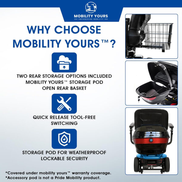 Pride Mobility Revo 2.0 + Accessoires, Pride 4 Wheel Heavy Duty Mobility Scooter for Adults and Seniors, 400 lb Capacity, 20″ Wide Seat,17.8 Miles Per Charge, CTS Suspension, Ext Warranty (Blue)