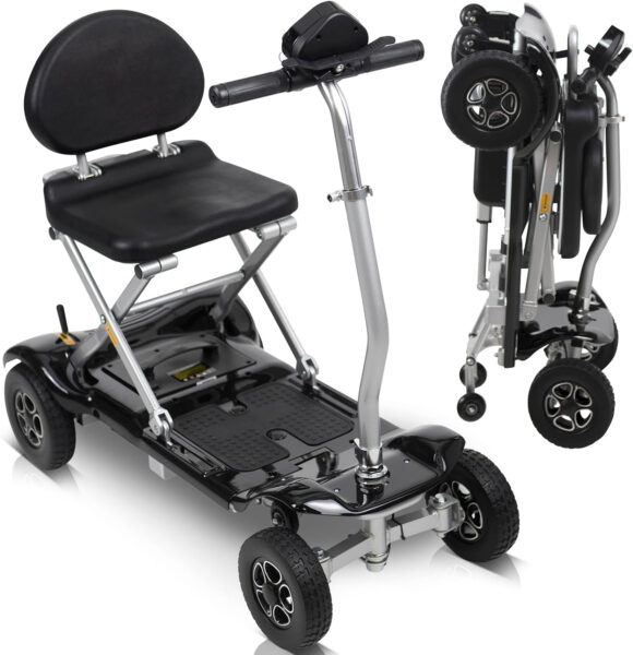 Vive Folding Mobility Scooter – Electric Powered Wheelchair, 4 Wheel, Handicap Foldable Motorized Chair for Adults, Seniors – Lightweight Compact Mobile Travel, TSA Approved – Long Range Battery