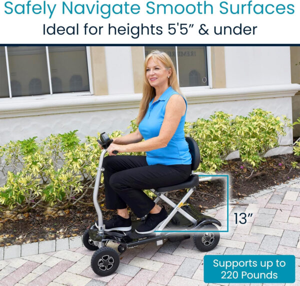 Vive Folding Mobility Scooter – Electric Powered Wheelchair, 4 Wheel, Handicap Foldable Motorized Chair for Adults, Seniors – Lightweight Compact Mobile Travel, TSA Approved – Long Range Battery