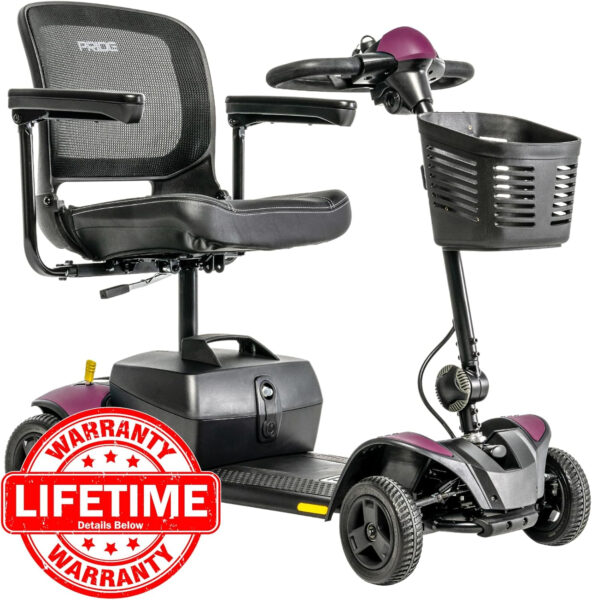 Pride Mobility Go Go Elite Traveller 2 4-Wheel Scooter – Travel Mobility for Adults, 18 Ah Battery, 300 Lbs Weight Capacity, 17″x17″ Foldable Seat, Sugar Plum – SC442E w/18AH