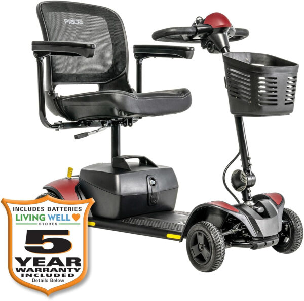 Pride Go Go Elite Traveller 2, 4-Wheel Mobility Scooter, iTurn Technology, 37” Turning Radius, Color Options, with 5-Year Extended Warr (Cardinal Red, 18 AH Battery)