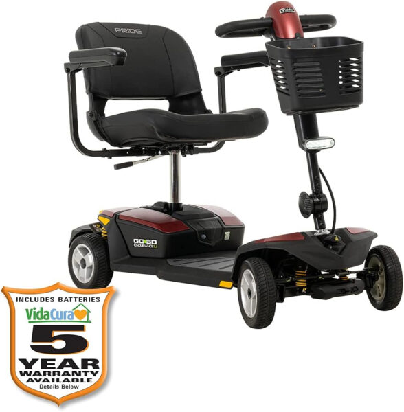 Pride Go-Go Endurance Li (Lithium Battery) Mobility Scooter, Garnet Red with Ext Warr (20″W × 18″D (16″H) Seat, 16Ah MAXX Lithium-ion Battery)