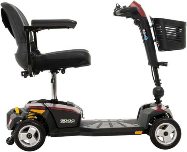 Pride Go-Go Endurance Li (Lithium Battery) Mobility Scooter, Garnet Red with Ext Warr (20″W × 18″D (16″H) Seat, 16Ah MAXX Lithium-ion Battery)