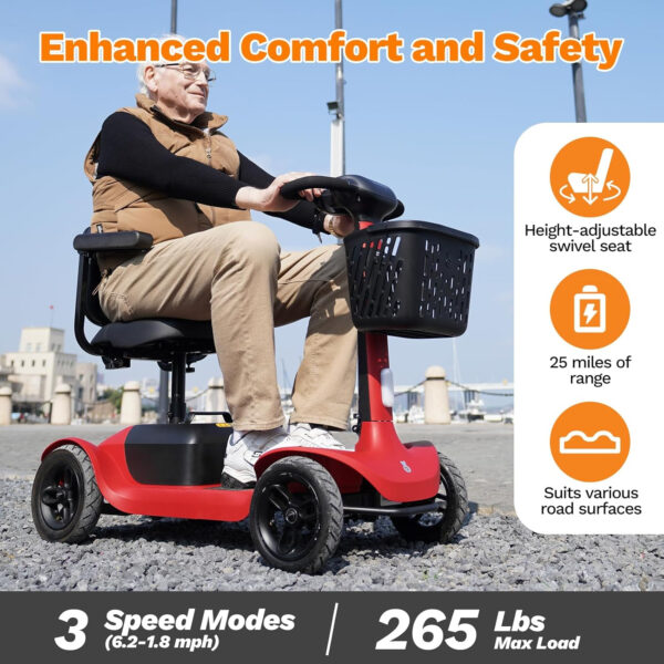 S1 Mobility Scooter for Adults, 4-Wheel Mobility Scooter – 25 Miles Range, 6 mph, Smart Safety Features, Good Legroom, Rotating Swivel Seat, Headlight, Basket, Charger Included