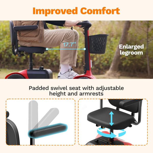 S1 Mobility Scooter for Adults, 4-Wheel Mobility Scooter – 25 Miles Range, 6 mph, Smart Safety Features, Good Legroom, Rotating Swivel Seat, Headlight, Basket, Charger Included
