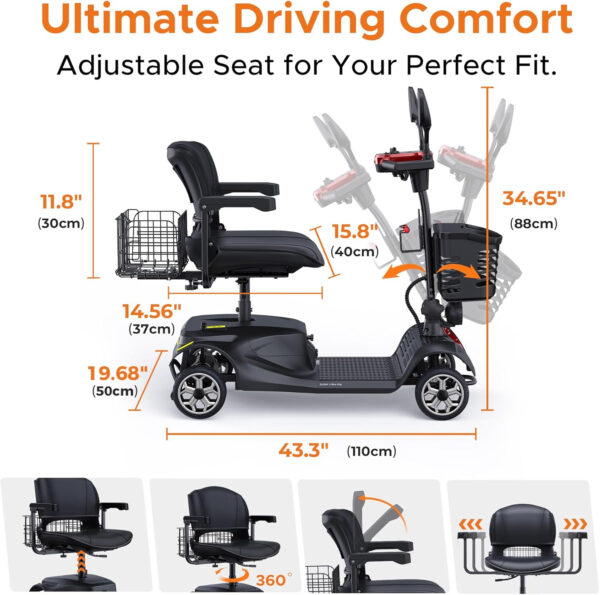 ENGWE 4 Wheel Powered Mobility Scooter, 330Lbs Load Elderly Dechtable Wheelchair Device with Max 12.4Miles, 0~5.6 MPH Adjustable Speed, Heavy Duty All Terrain Electric Scooter for Senior Short Travel