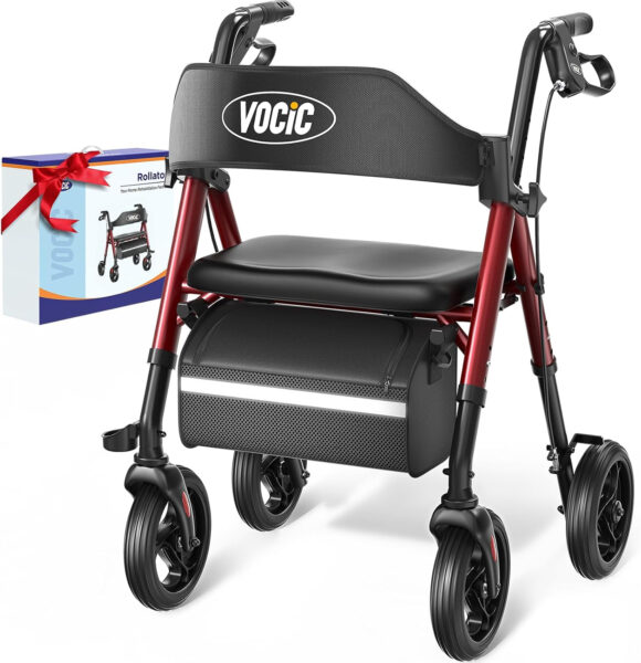 Walkers for Seniors, Z21 Rollator Walker with Seat Supports 350lb, 8″ Big Wheels for All Terrain, Ergonomic Arc Seat & 6″ Ultra Backrest Foldable Walker, Dual Height Adjustment, Lightweight 2025