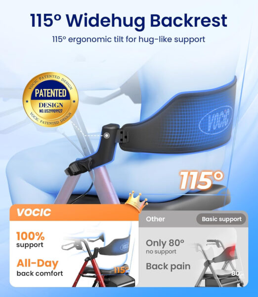 Walkers for Seniors, Z21 Rollator Walker with Seat Supports 350lb, 8″ Big Wheels for All Terrain, Ergonomic Arc Seat & 6″ Ultra Backrest Foldable Walker, Dual Height Adjustment, Lightweight 2025