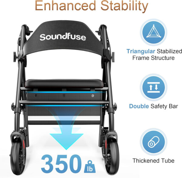 Rollator Walkers with Seat for Seniors, Foldable 8″ Big Wheels All Terrain Rolling Walker, Handles and Ergonomic Seat Height Adjustable, 350 lb, FSA HSA Eligible
