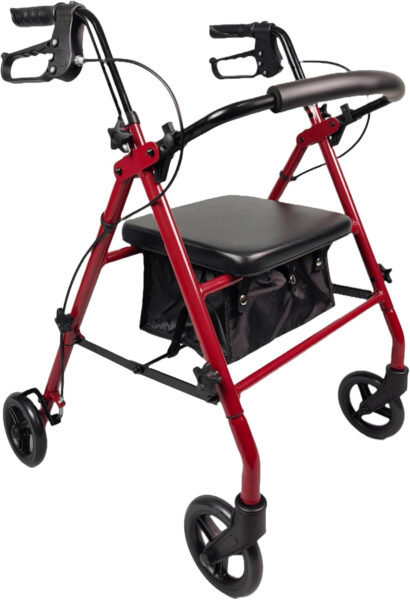 iLIVING ILG-800R Burgundy Rollator Walker – Heavy Duty Frame, Adjustable Height, Easy-Fold Design and Smart Brake Lock for Adults