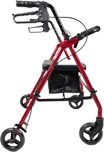 iLIVING ILG-800R Burgundy Rollator Walker – Heavy Duty Frame, Adjustable Height, Easy-Fold Design and Smart Brake Lock for Adults