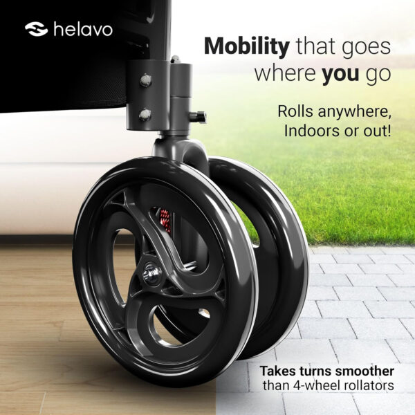 Helavo 3 Wheel Rollator Walker for Seniors, 3 x More Stable, 8″ Wheels – Ultra Lightweight Foldable Narrow Walker for Small Spaces, Aluminum Three Wheel Mobility Aid for Indoors and Outdoors