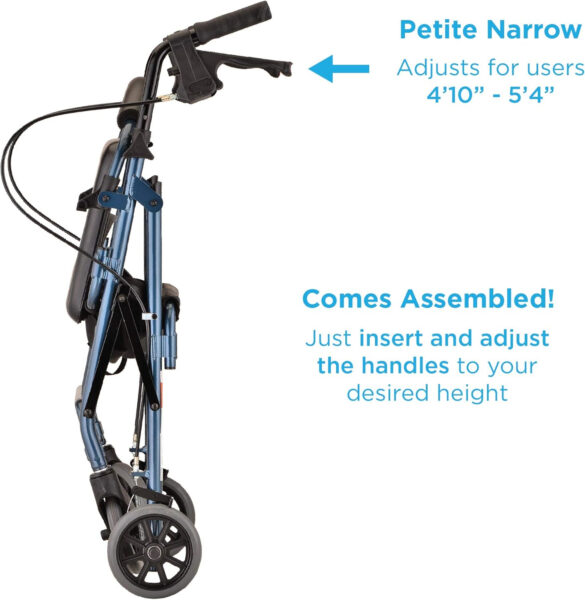 NOVA Medical Products GetGo Petite Rollator Walker for Height 4’0” – 5”4”, Blue, 1 Count