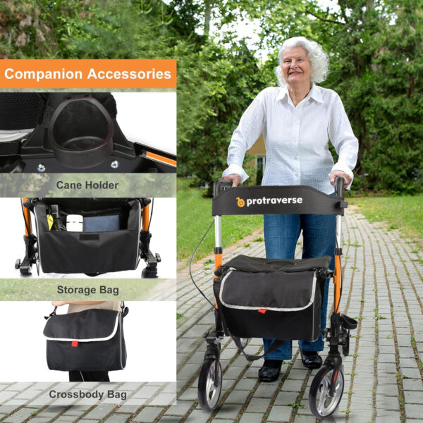 Walkers for Seniors,rollator Walker with seat,Lightweight Foldable All Terrain Rolling Walker,Adjustable Height,Rollator with Large Wheels,Walker Rollator with Seat,Orange