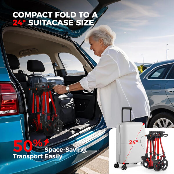 Rollator Walkers for Seniors with Seat, Aluminum Ultra-Compact Travel Rolling Walker, 350lbs Capacity, 22″ Extra-Wide Seat, Heavy-Duty, Easy Folding, Height Adjustable for Tall over 6ft, 8″ Big Wheels