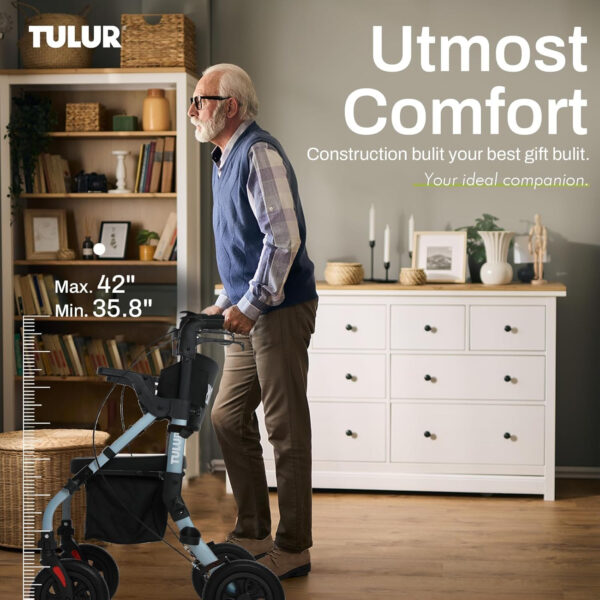 All Terrain Walker Wheelchair Combo,Rollator Walker with Seat for Seniors with Footrest,Transport-Wheelchair Combo,2 in 1 Rolling Walker Chair with Wide Backrest by Tulur (Blue)-New