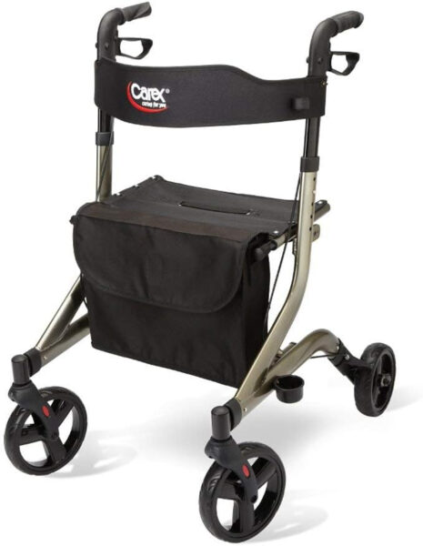 Carex Crosstour Rolling Walker Rollator – Rolling Walker with Seat – Folding, Euro Style Rollator, 4 Wheel Walker for Seniors- 300lb Capacity, Walker with Seat for Seniors