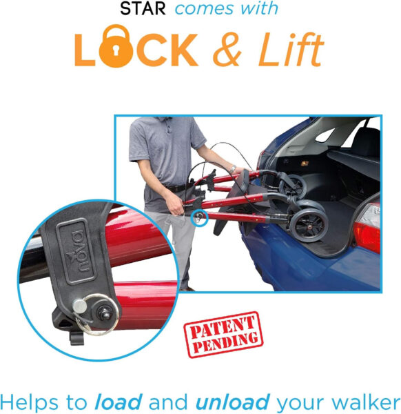 NOVA Star 8 Petite Rollator Walker with Perfect Fit Size System, Lightweight & Foldable, Easy to Lift & Carry, Great for Travel, Color Blue