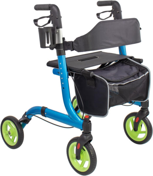 Rollator Walkers for Seniors- Rollator Walker 8″ TPU Wheels with Cup Holder- Easy Folding Senior Walker with Backrest- Lightweight Mobility Walking Aid for Adult Elderly, Aluminum Frame, Blue