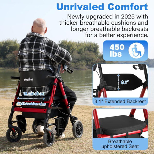 Walkers for Seniors,Rollator Walker with Seat, Walker Wheelchair Combo,2 in 1 Rollator Transport Chair with Brakes, Heavy Duty Rolling Walker, Holds up to 450 pounds,10″ Big Wheels for All Terrain,Red
