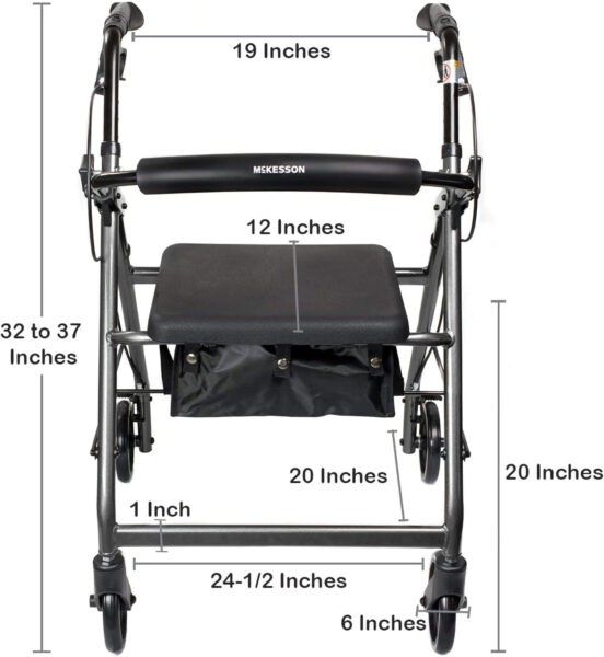 McKesson Rollator Walker with Seat and Wheels, Lightweight, Aluminum, 300 lbs Weight Capacity, Silver, 1 Count
