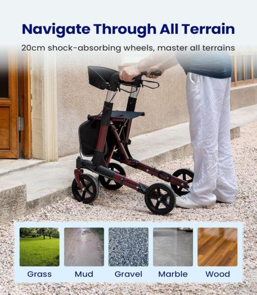 Walkers-for-Seniors-with-Seat, Lightweight Rollator Walker with Seat and Brakes, Folding Rolling Walker with Wheels, All Terrain-2024 New