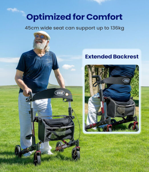 Walkers-for-Seniors-with-Seat, Lightweight Rollator Walker with Seat and Brakes, Folding Rolling Walker with Wheels, All Terrain-2024 New