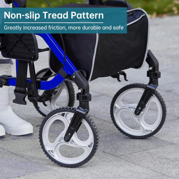 ELENKER 2 in 1 Rollator Walker & Transport Chair, Folding Wheelchair with 10” Non-Slip Wheels for Seniors, Reversible Backrest & Detachable Footrests, Blue