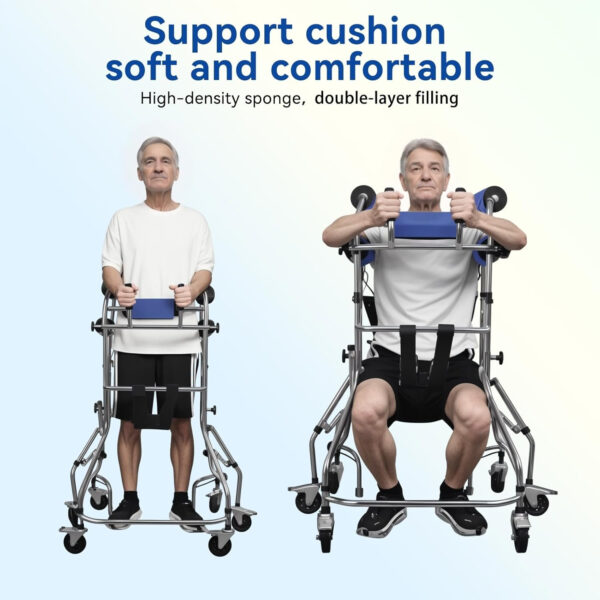Upright Rollator Walker, Stand Up Rollator Walker with Seat, Standing Adult Walkers for Seniors, Width & Height Adjustable