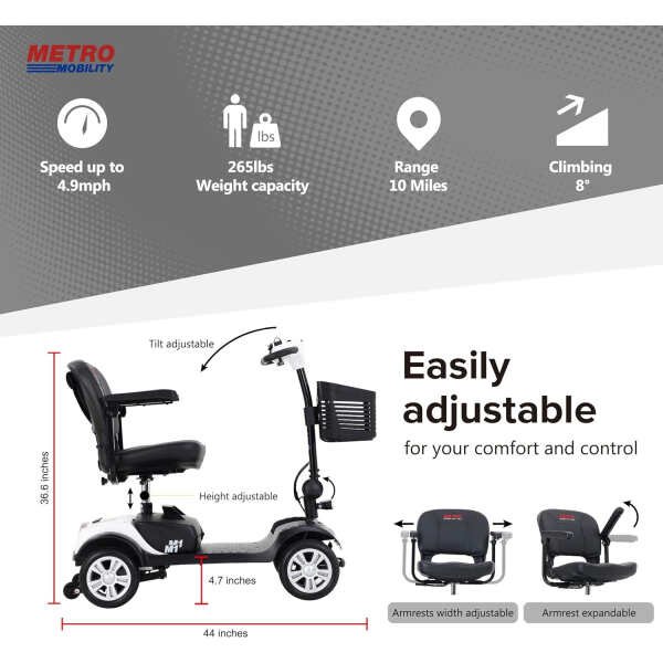 Metro Mobility Elderly Scooter Folding Scooter 4 Wheel Scooter White.