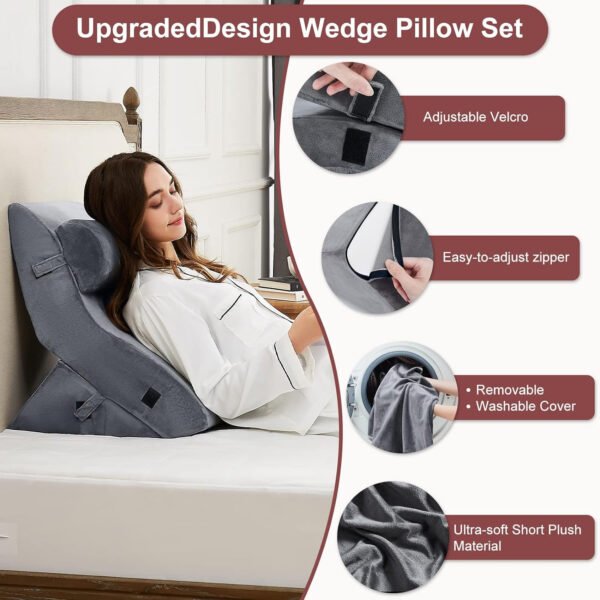HomeMate 3 PCS Bed Wedge Pillow Set, Orthopedic for After Surgery, Foam Pillow for Back, Leg and Knee Pain Relief,Adjustable