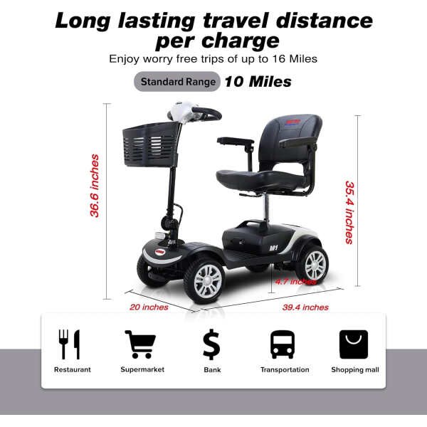 Metro Mobility Scooter, Powered 4 Wheel Mobility Scooters for Adults/Seniors, 300 lbs Capacity, with Charger and 2 Detachable