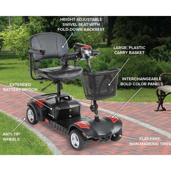 Drive Medical Spitfire Scout 4-Wheel Travel Mobility Scooter with 5 Year Extended Warranty (20 AH Battery (15 Mile Range))