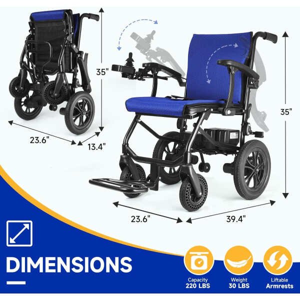 DeerPlanet Folding Electric Wheelchair for Adults Seniors 30 Lbs Updated Lightweight All Terrain Motorized Wheelchair Compact