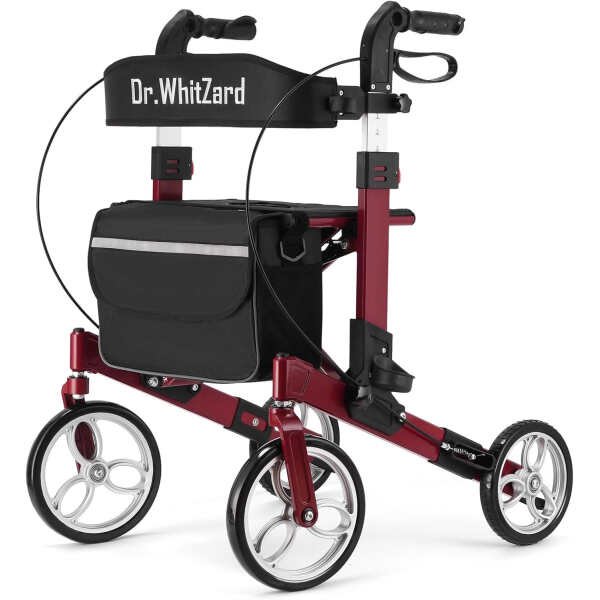 Dr.WhitZard Black Walkers for Seniors Heavy Duty 400lbs Foldable Rollator Walker with Seat Aluminum Rolling Walker with Height